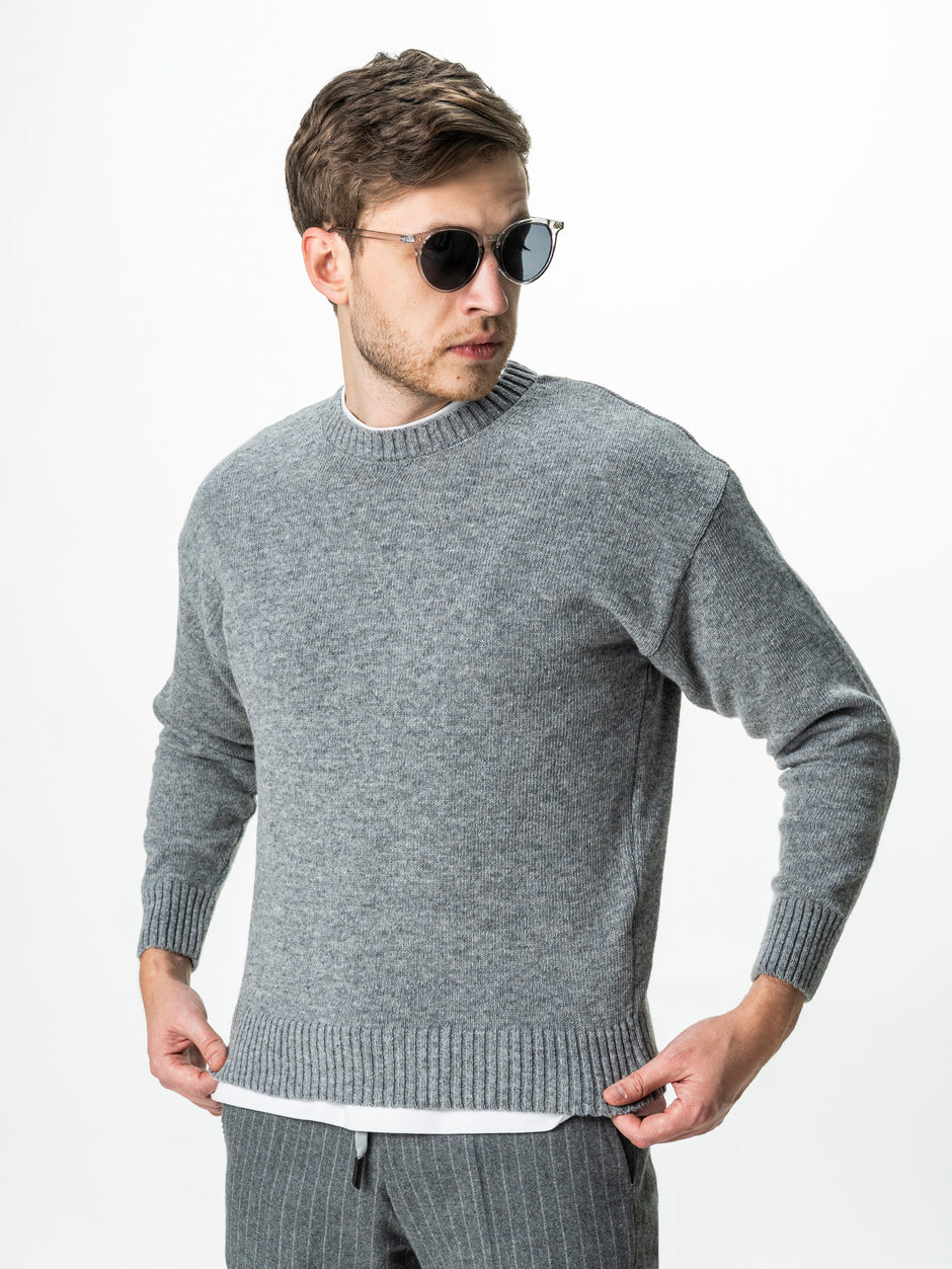 Pulover Barbati Gri Oversize 100% Lana Lambswool BMan0033 (2)