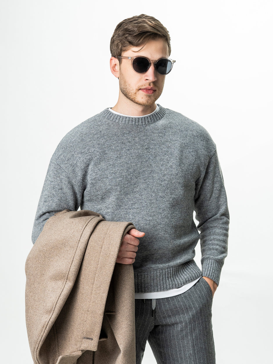 Pulover Barbati Gri Oversize 100% Lana Lambswool BMan0033 (5)