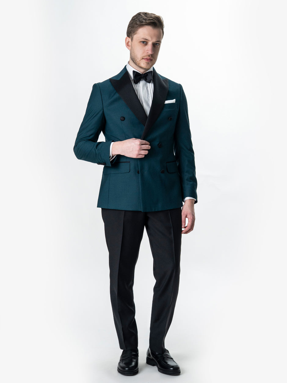 Costum De Mire Verde Petrol Tip Smoking Ceremonie Doua Randuri Din Lana BMan0010 (5)