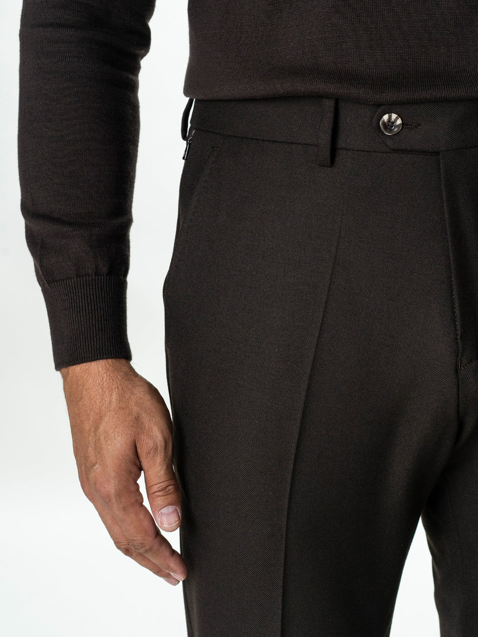 Pantaloni Eleganti Barbati Maro Cafeniu din Lana BMan0110 (4)