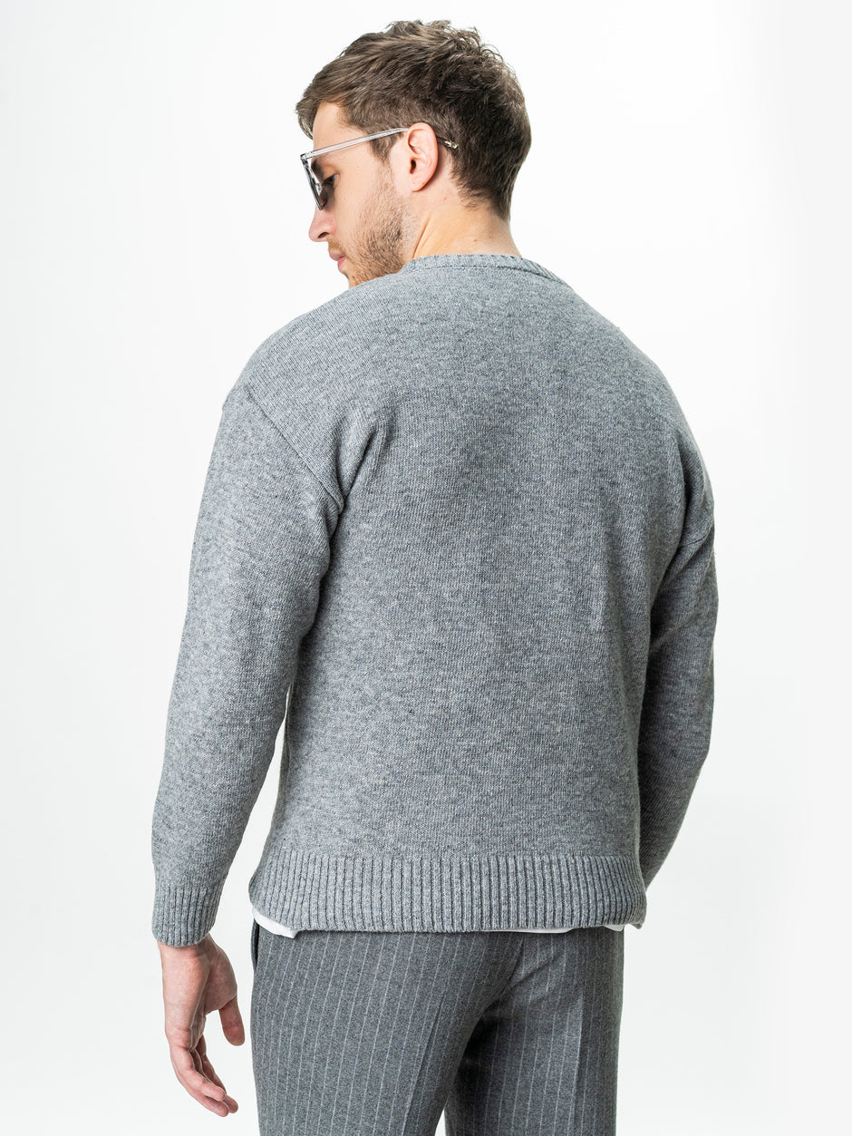 Pulover Barbati Gri Oversize 100% Lana Lambswool BMan0033 (7)