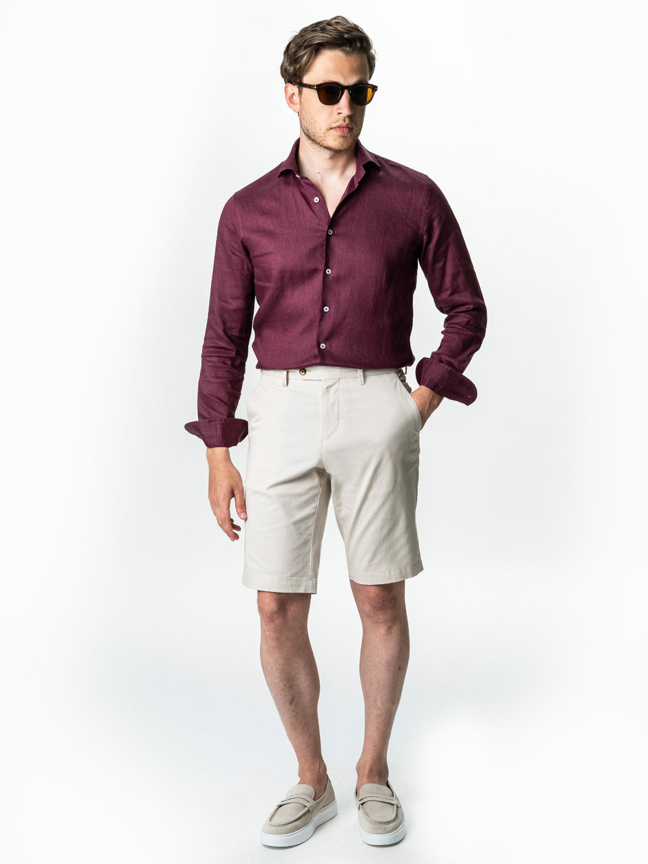 Pantaloni Barbati Scurti Vara Crem Mat Din 100% Bumbac BMan182 (2)