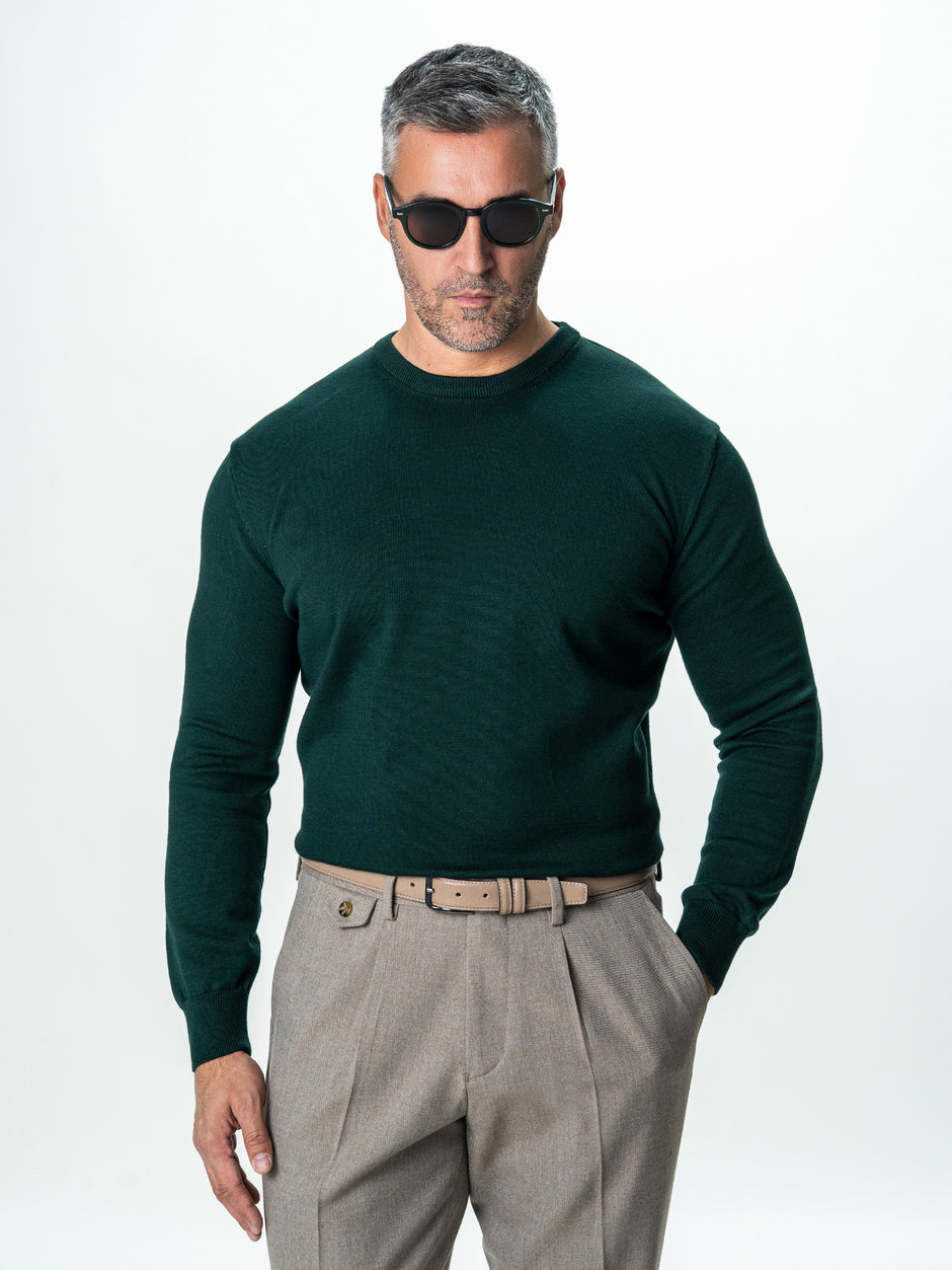 Pulover Barbati Guler Rotund Verde 100% Bumbac BMan0008 (2)