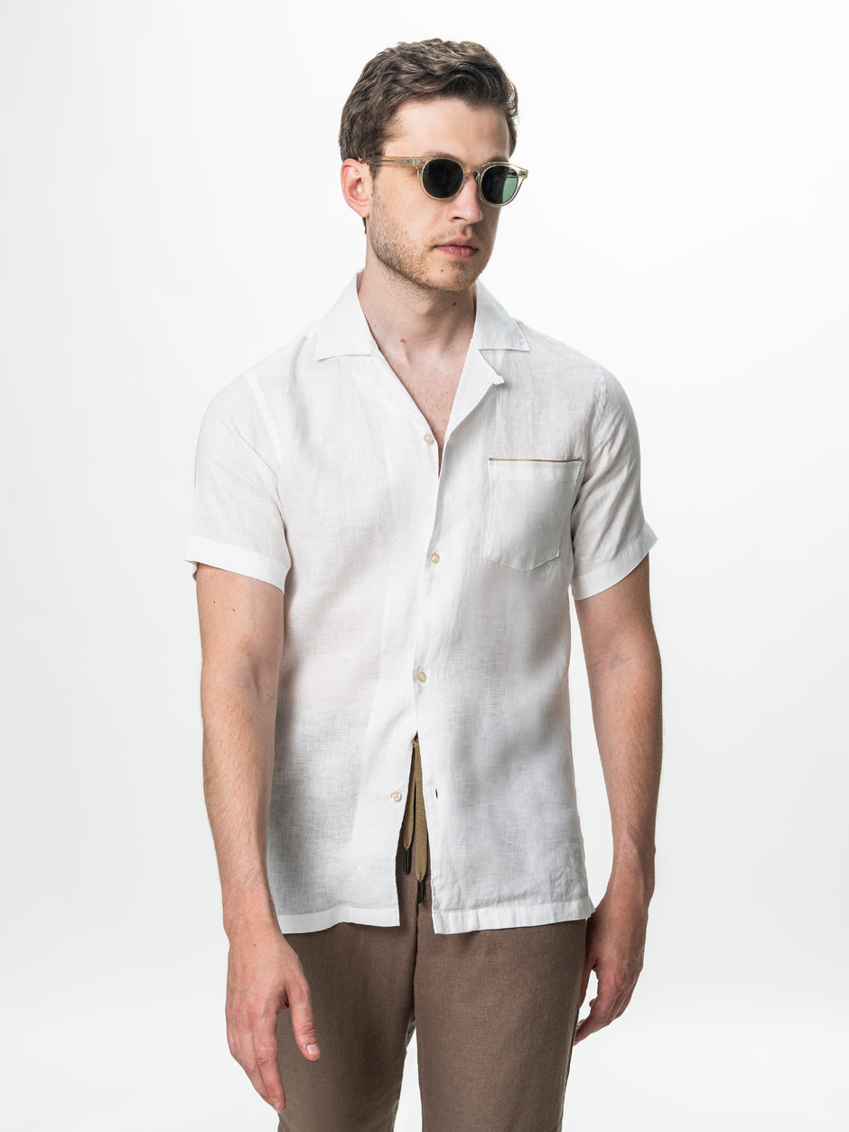 Camasa Alba Barbati cu Maneca Scurta din In Natural BMan0090 (7)