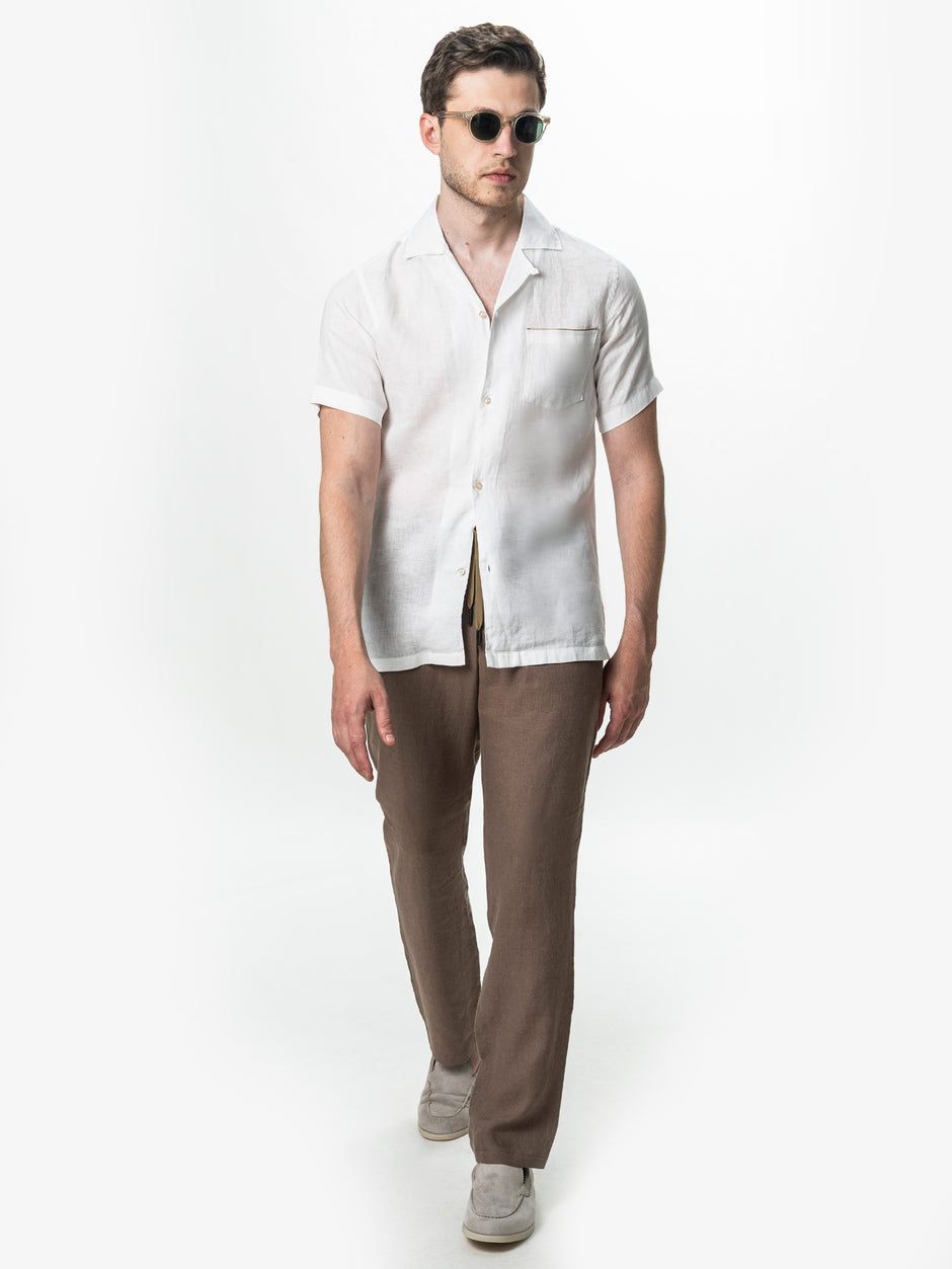 Camasa Alba Barbati cu Maneca Scurta din In Natural BMan0090 (6)