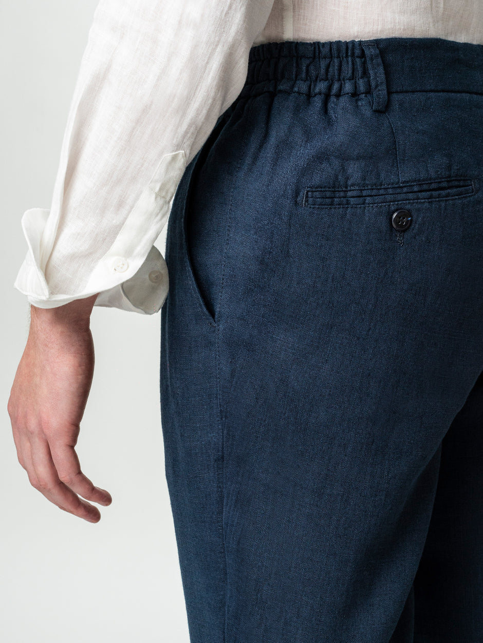 Pantaloni Casual Cu Snur In Talie Vara Barbati In Natural Bleumarin BMan714 (7)