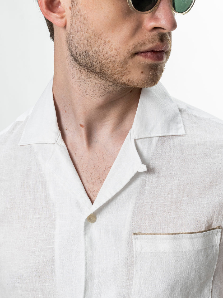 Camasa Alba Barbati cu Maneca Scurta din In Natural BMan0090 (5)