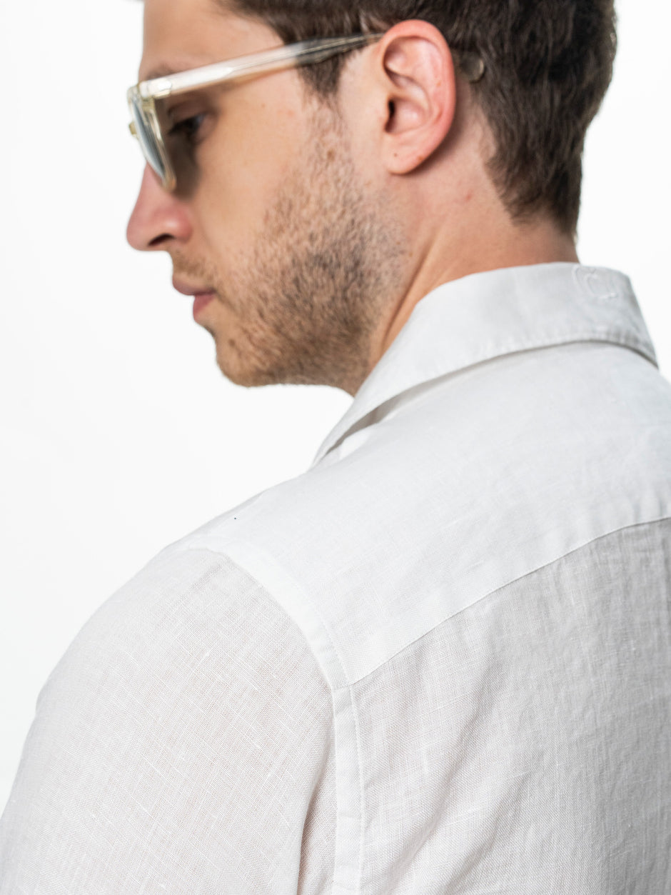 Camasa Alba Barbati cu Maneca Scurta din In Natural BMan0090 (9)