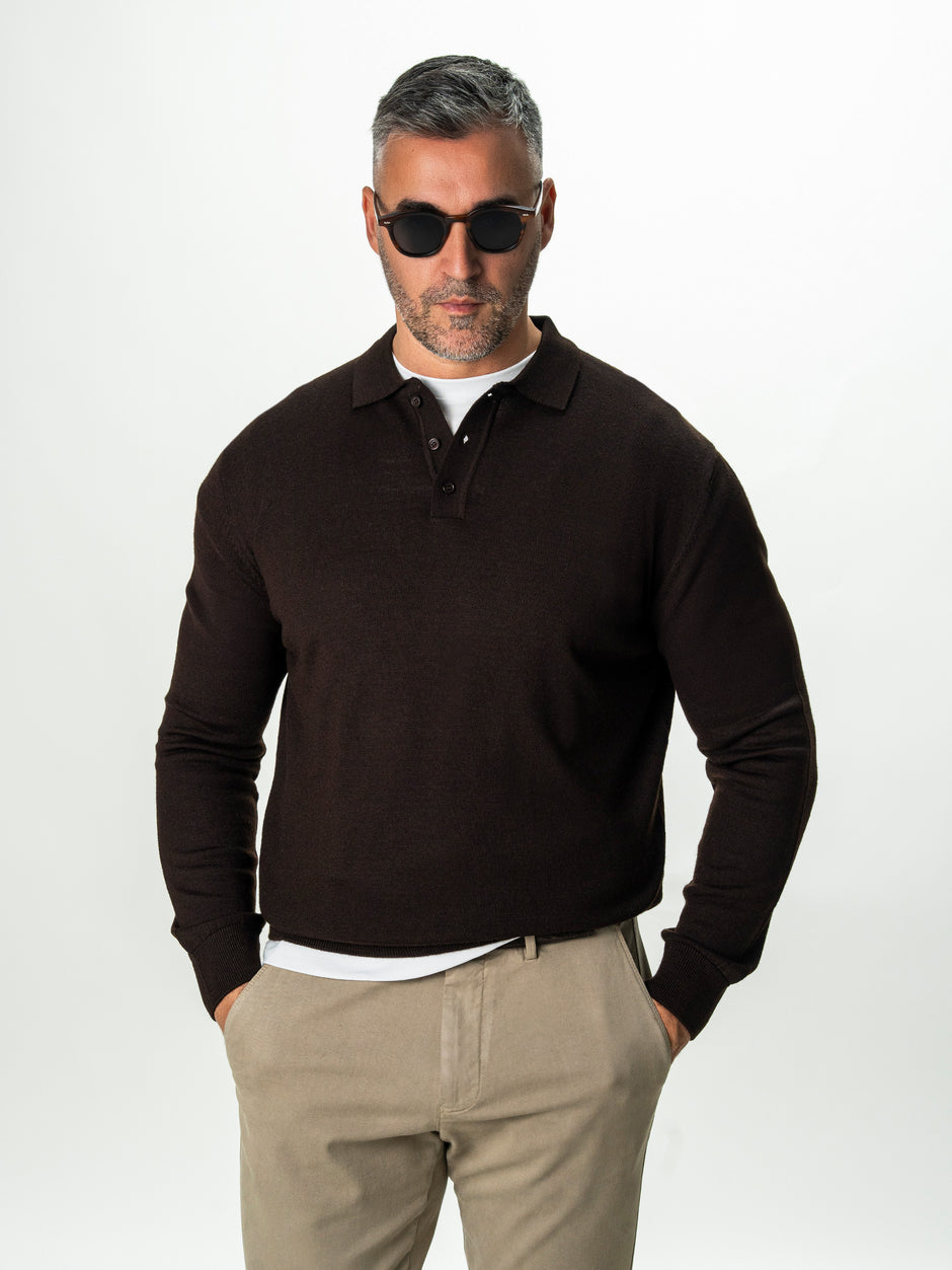 Pulover Barbati Cafeniu Polo Din Lana Merinos BMan0051 (2)