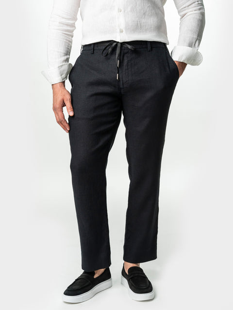 Pantaloni Casual Cu Snur In Talie Vara Barbati In Natural Negri BMan714