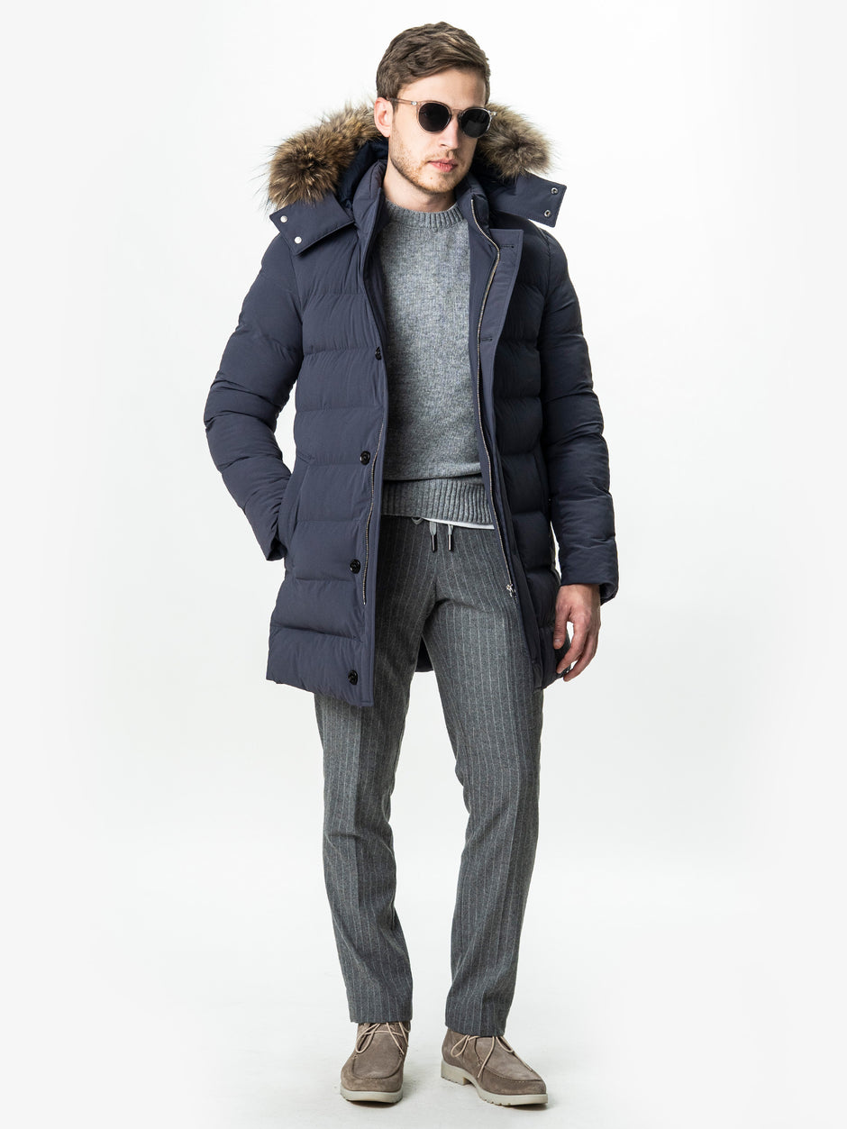 Geaca Barbati Gri Inchis de Iarna cu Blana Naturala si Softshell BMan0199 (2)