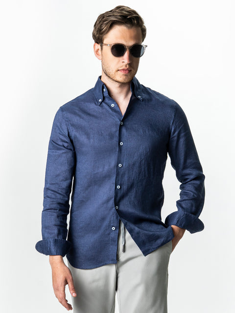 Camasa Barbati  Bleumarin De Vara Din 100% In Natural BMan0067