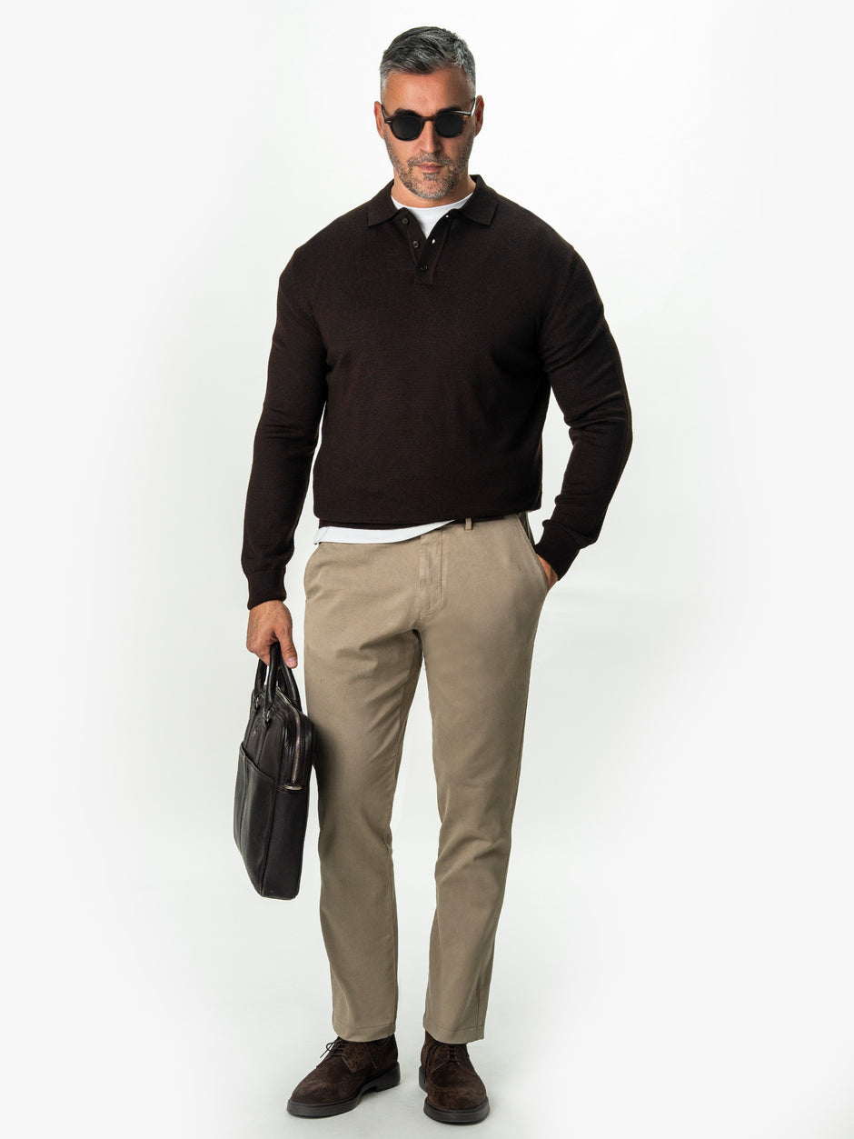 Pulover Barbati Cafeniu Polo Din Lana Merinos BMan0051 (5)