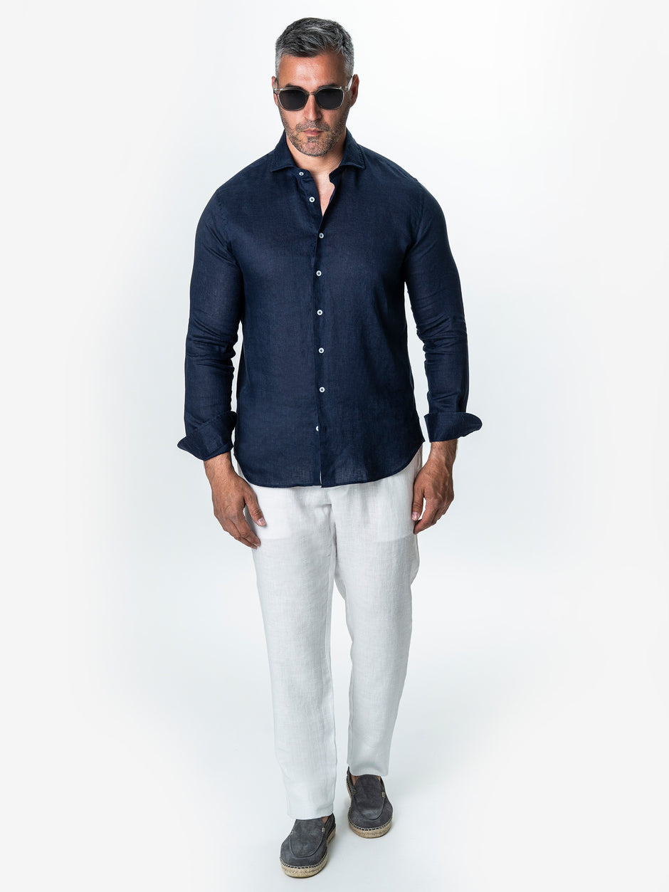 Camasa Bleumarin Din In Natural Tesatura Monti Barbati De Vara BMan0064 (5)