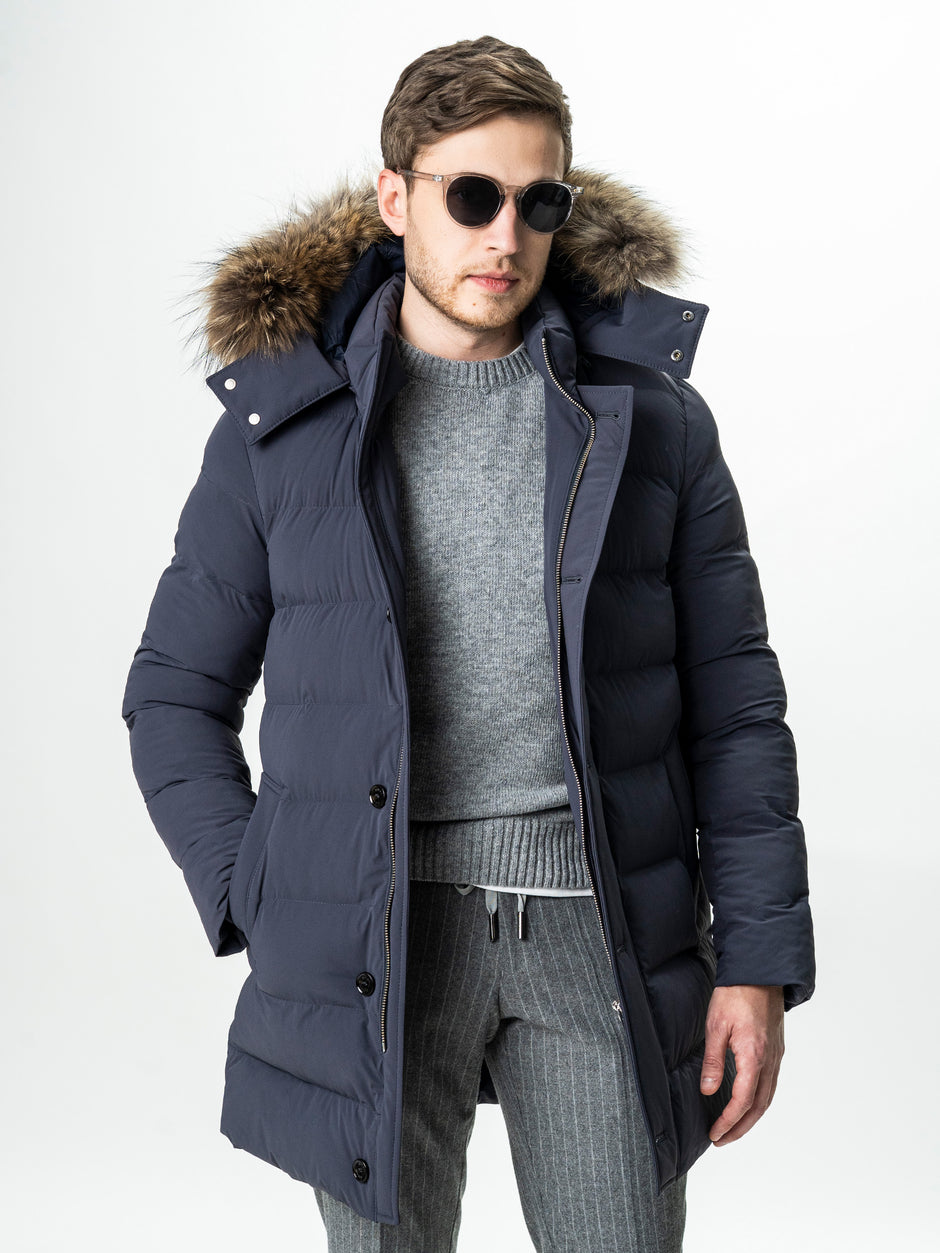 Geaca Barbati Gri Inchis de Iarna cu Blana Naturala si Softshell BMan0199 (5)