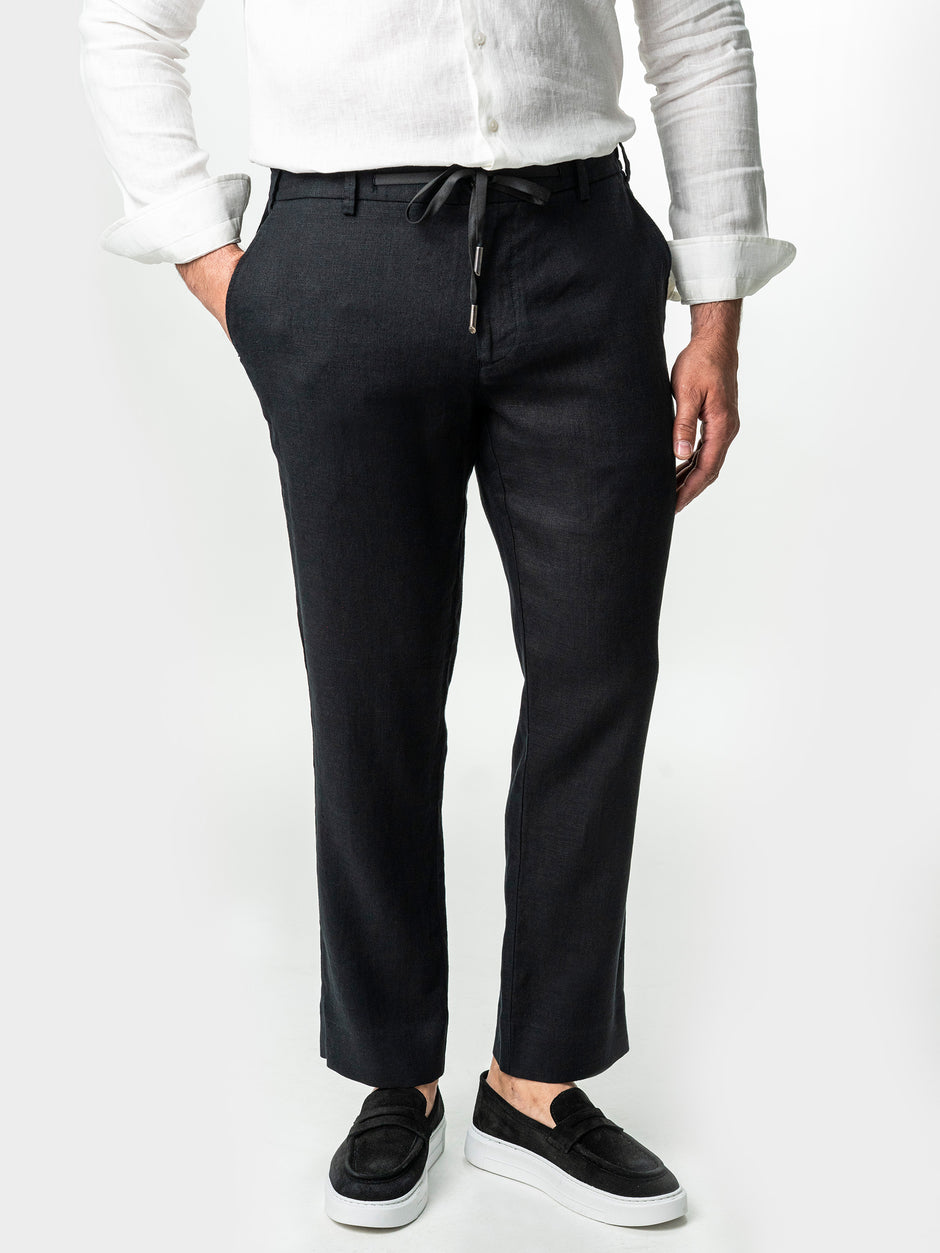Pantaloni Casual Cu Snur In Talie Vara Barbati In Natural Negri BMan714 (4)