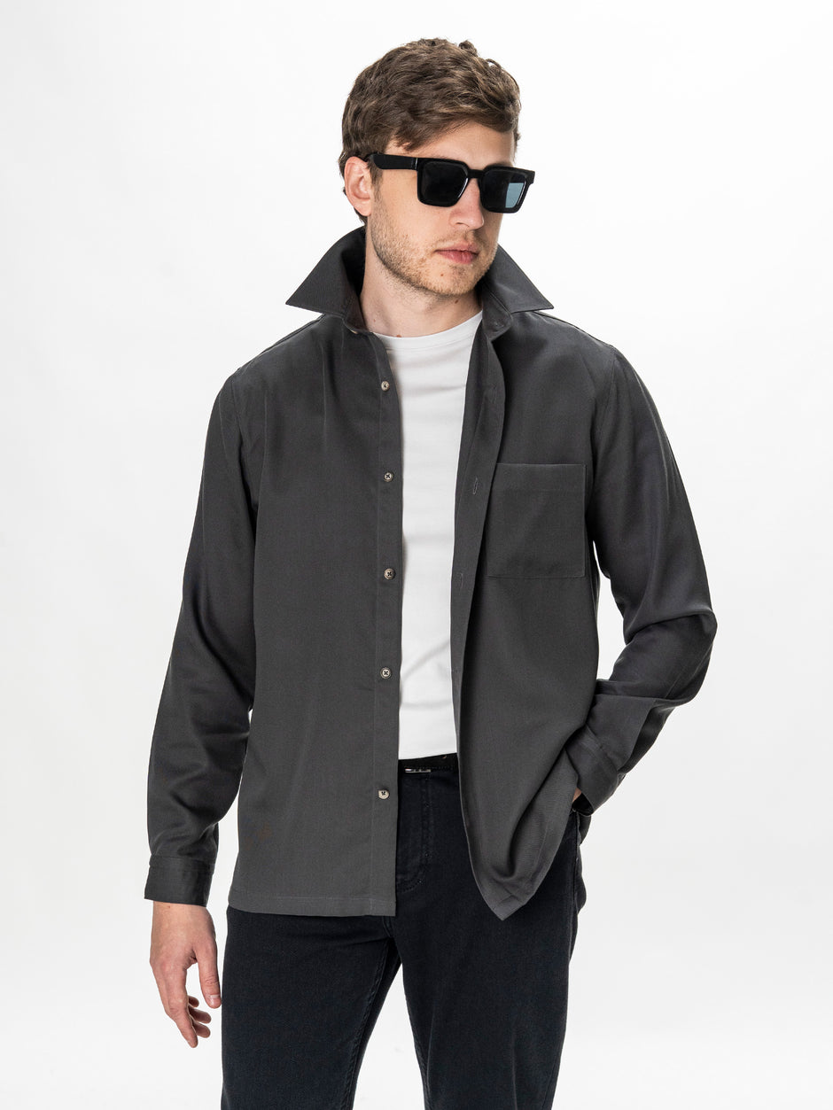 Camasa Barbati Antracit din 100% Bumbac Relaxed Fit BMan0407 (7)