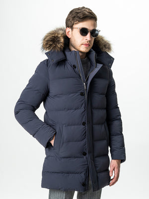 Geaca Barbati Gri Inchis de Iarna cu Blana Naturala si Softshell BMan0199