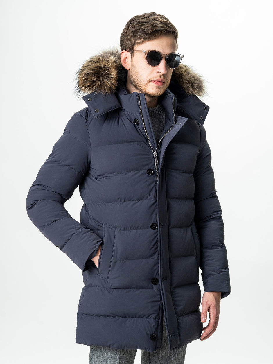 Geaca Barbati Gri Inchis de Iarna cu Blana Naturala si Softshell BMan0199 (1)