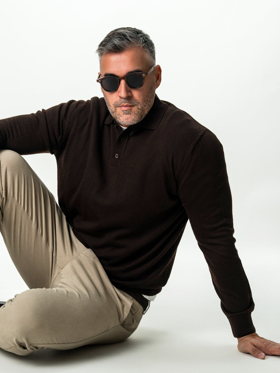 Pulover Barbati Cafeniu Polo Din Lana Merinos BMan0051 (4)