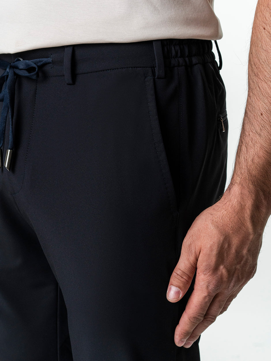 Pantaloni Casual Bleumarin Flexo Cu Snur Barbati Spandex All Season BMan708 (8)