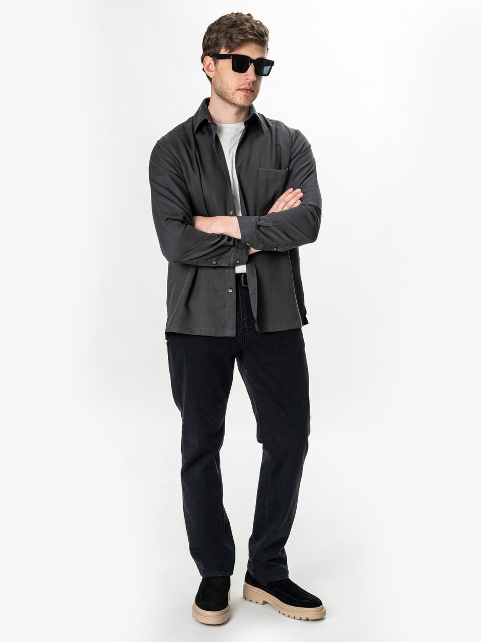 Camasa Barbati Antracit din 100% Bumbac Relaxed Fit BMan0407 (6)