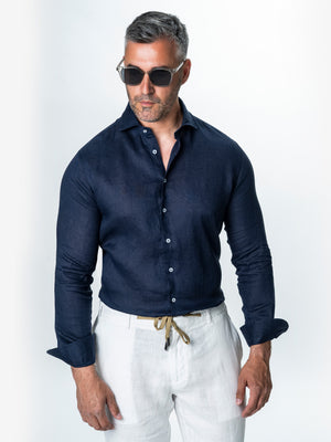 Camasa Bleumarin Din In Natural Tesatura Monti Barbati De Vara BMan0064
