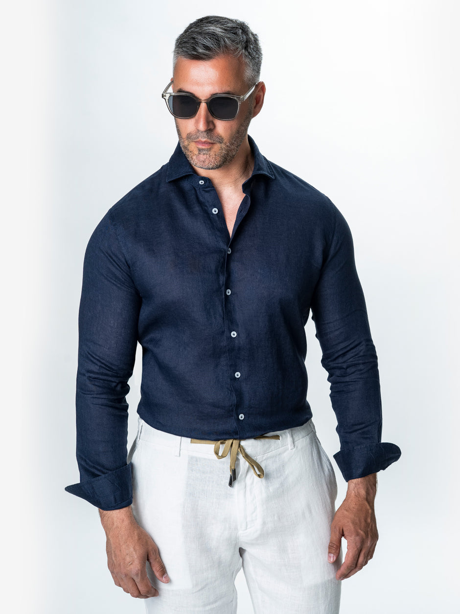 Camasa Bleumarin Din In Natural Tesatura Monti Barbati De Vara BMan0064 (1)