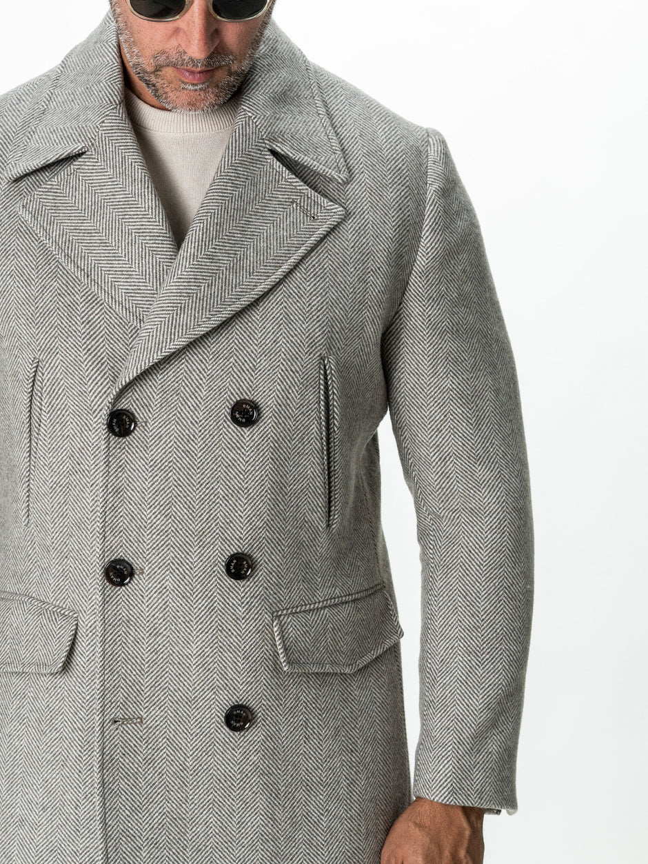 Palton Scurt Barbati Cappuccino Herringbone din Lana BMan0010 (2)