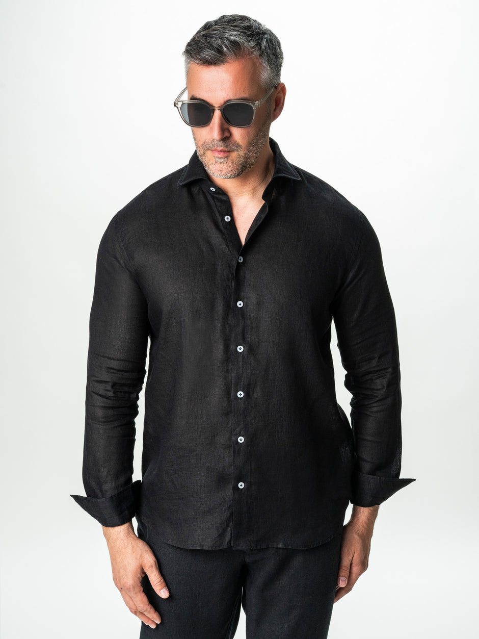 Camasa Neagra Din In Natural Tesatura Monti Barbati De Vara BMan0064 (4)