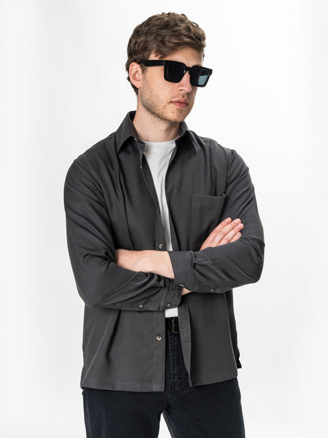 Camasa Barbati Gri Antracit Bumbac Relaxed Fit Overshirt Bman0407