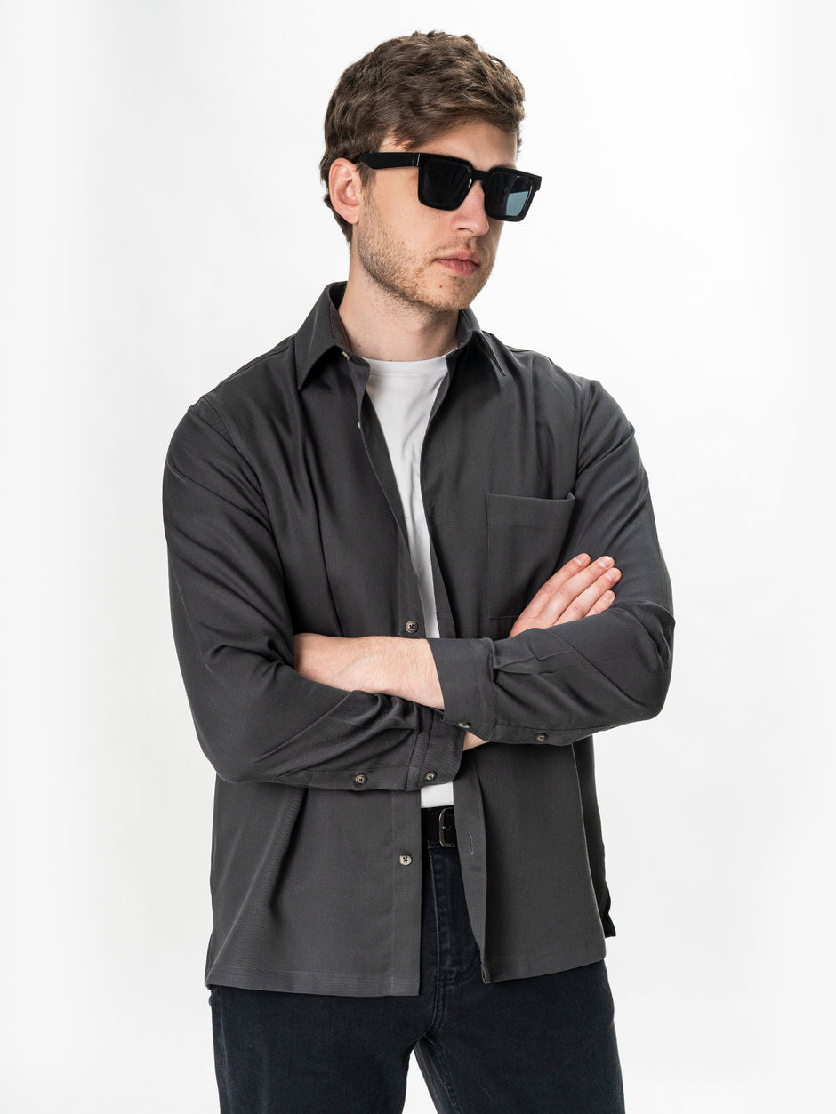 Camasa Barbati Antracit din 100% Bumbac Relaxed Fit BMan0407 (1)