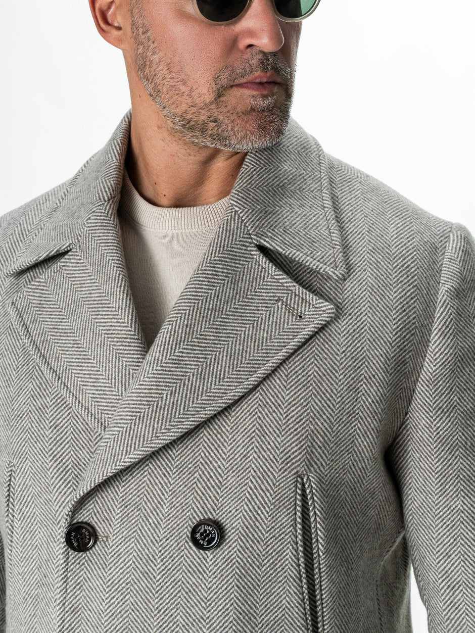 Palton Scurt Barbati Cappuccino Herringbone din Lana BMan0010 (8)