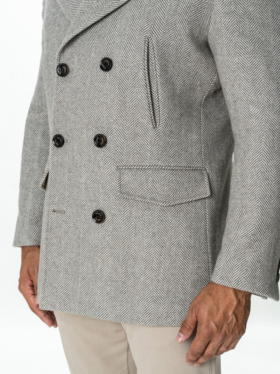 Palton Scurt Barbati Cappuccino Herringbone din Lana BMan0010 (5)