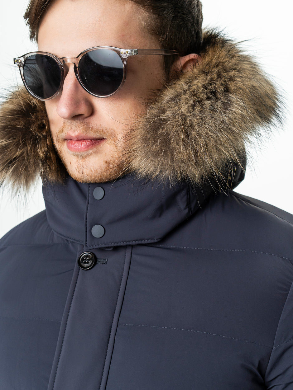 Geaca Barbati Gri Inchis de Iarna cu Blana Naturala si Softshell BMan0199 (3)