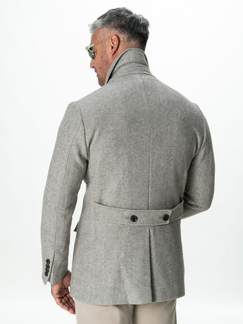 Palton Scurt Barbati Cappuccino Herringbone din Lana BMan0010 (7)
