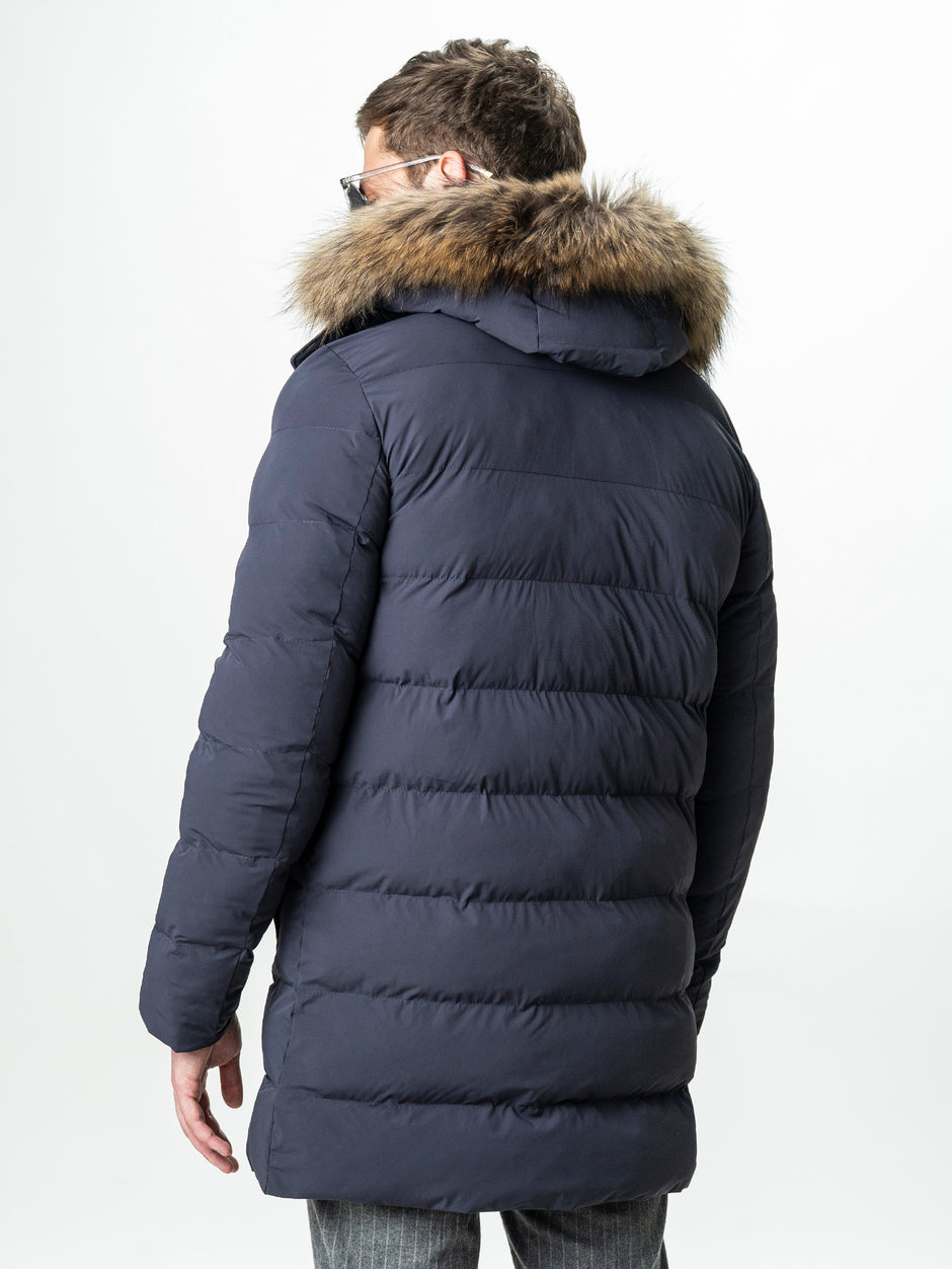 Geaca Barbati Gri Inchis de Iarna cu Blana Naturala si Softshell BMan0199 (8)