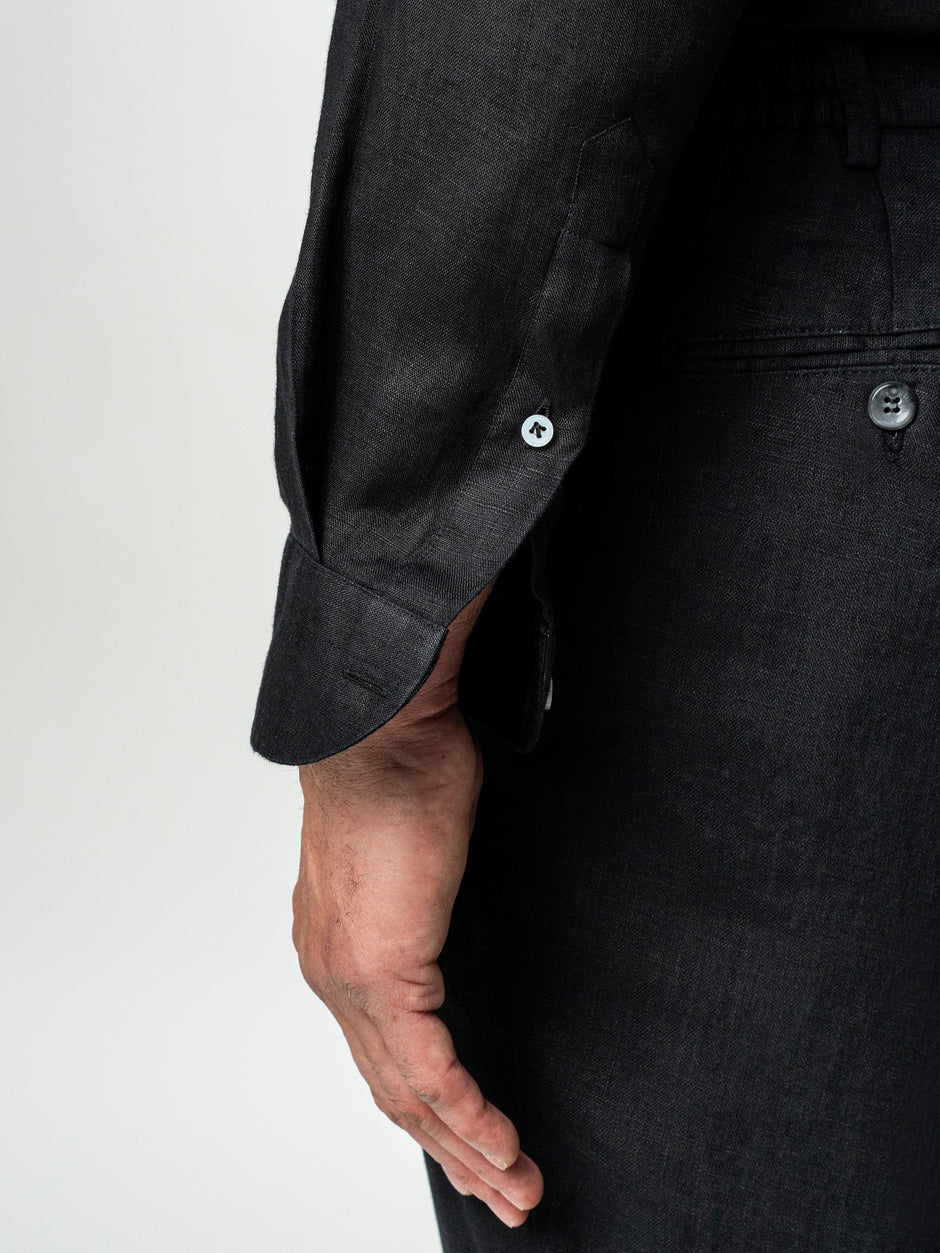 Camasa Neagra Din In Natural Tesatura Monti Barbati De Vara BMan0064 (3)