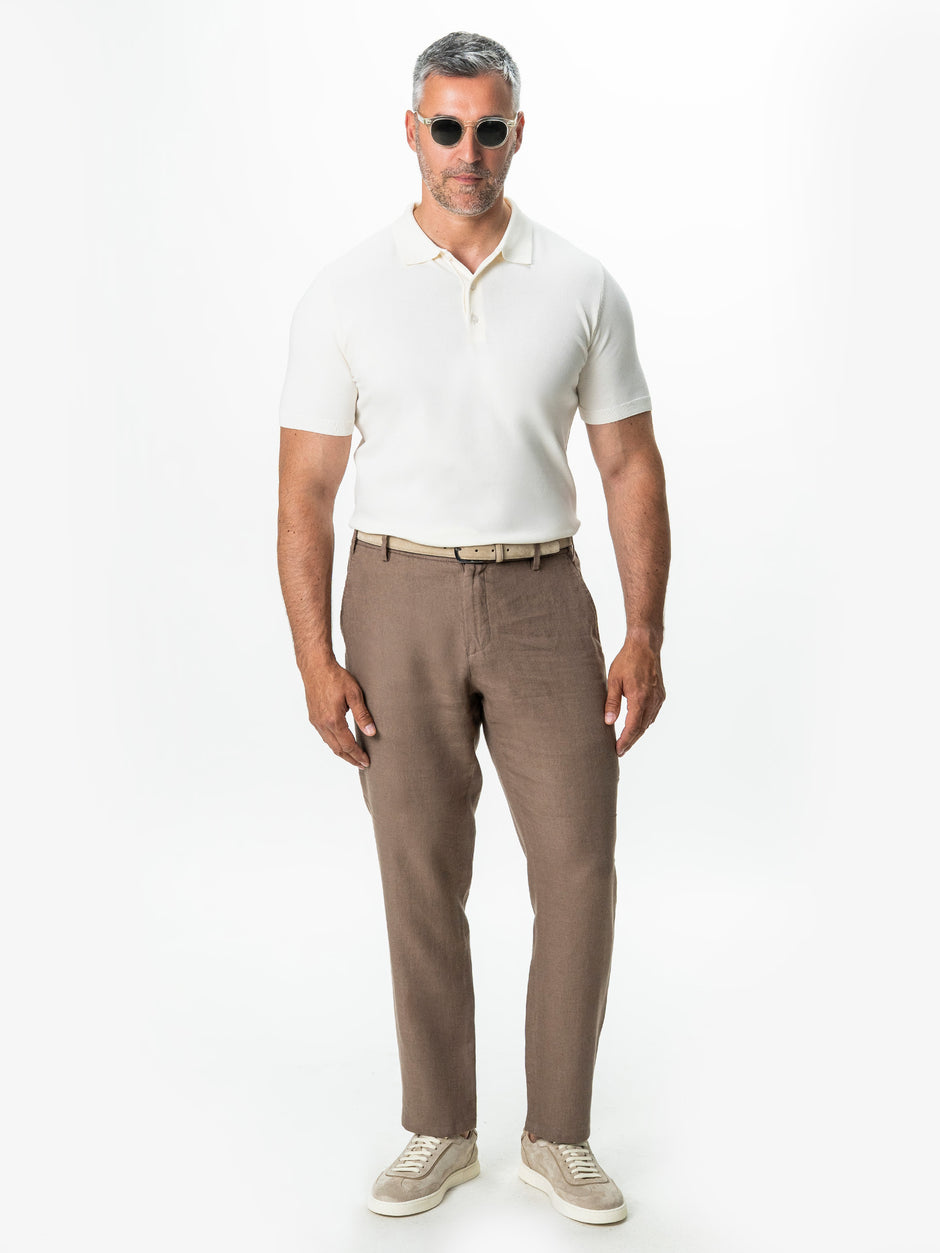 Pantaloni Casual Cu Snur Barbati Din In Natural 100% Cappuccino De Vara BMan714 (2)