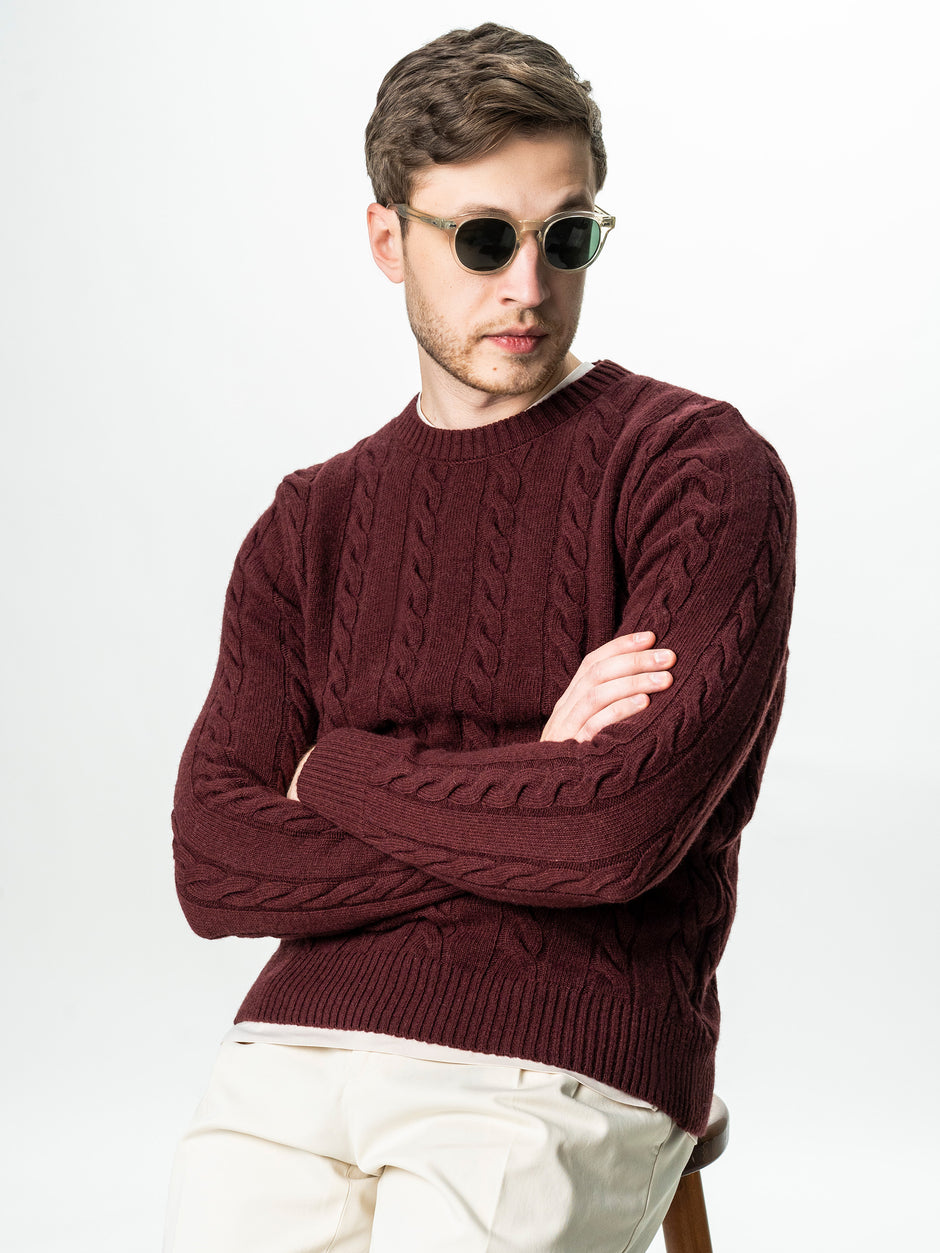 Pulover Barbati Bordo Toamna & Iarna Din 100% Lambswool Torsada BMan0010 (4)