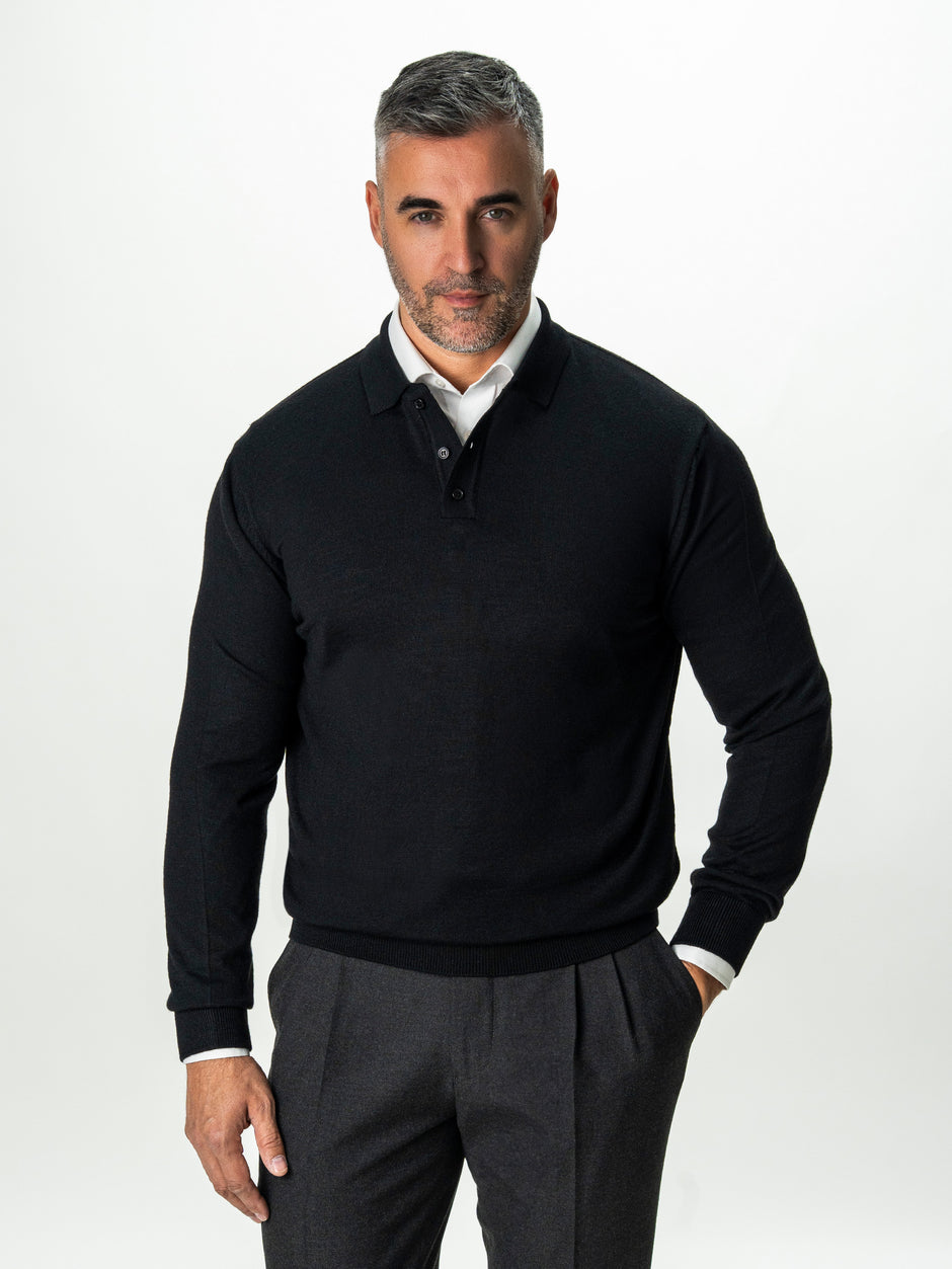 Pulover Barbati Negru Polo Din Lana Merinos BMan0051 (2)