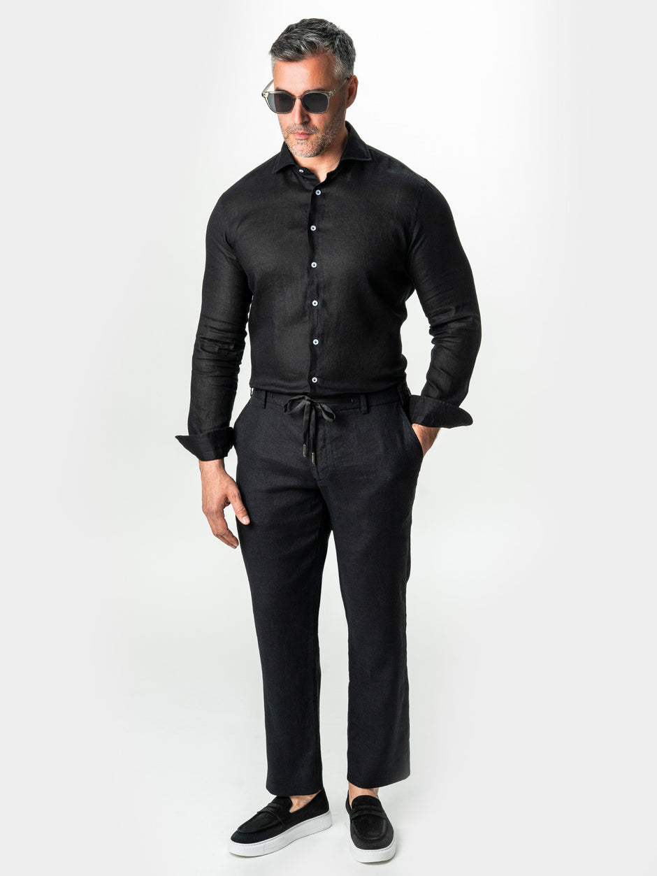 Camasa Neagra Din In Natural Tesatura Monti Barbati De Vara BMan0064 (2)
