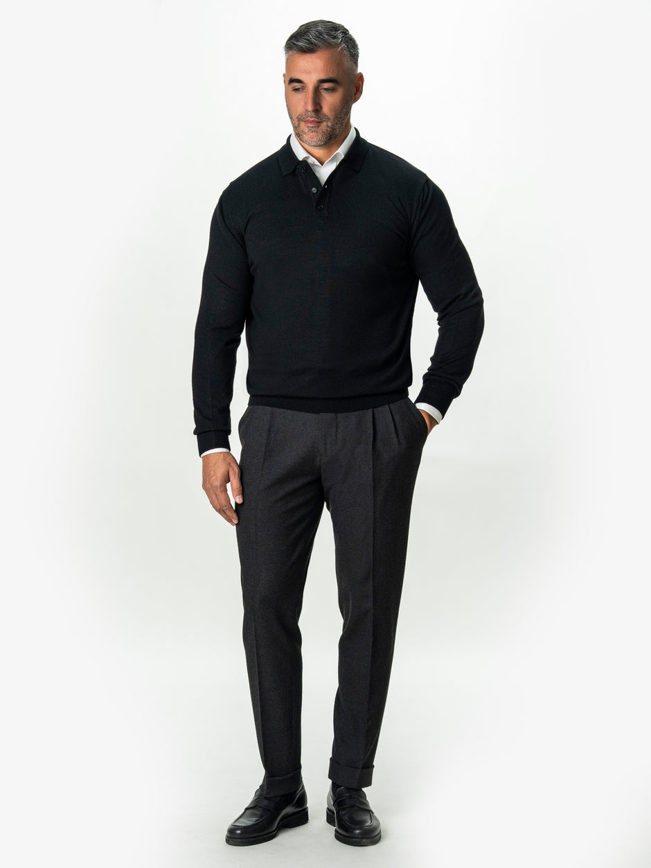 Pulover Barbati Negru Polo Din Lana Merinos BMan0051 (5)