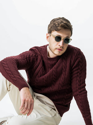 Pulover Barbati Bordo Toamna & Iarna Din 100% Lambswool Torsada BMan0010