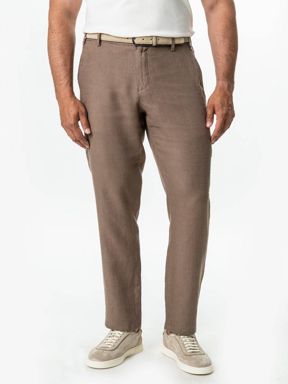 Pantaloni Casual Cu Snur Barbati Din In Natural 100% Cappuccino De Vara BMan714 (5)