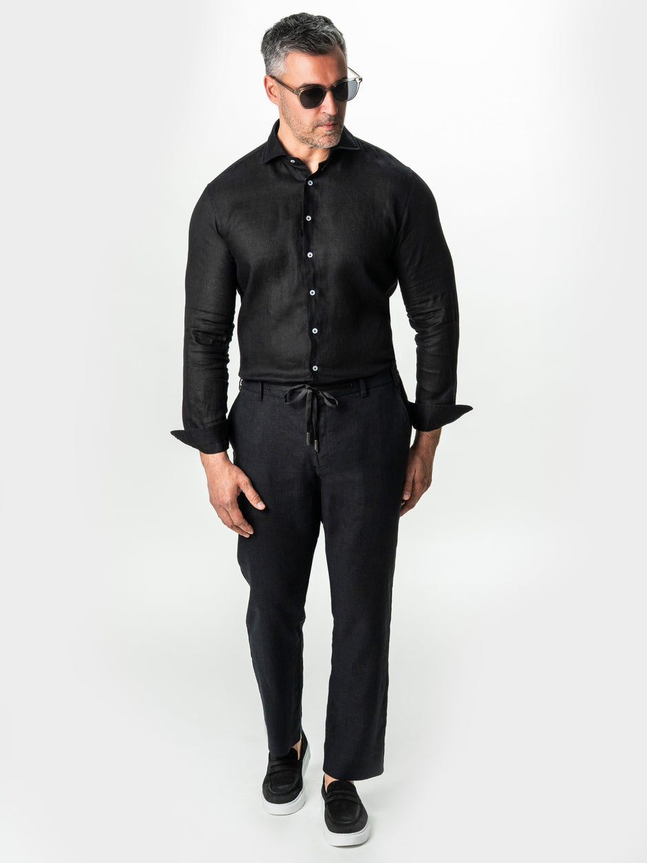 Camasa Neagra Din In Natural Tesatura Monti Barbati De Vara BMan0064 (6)