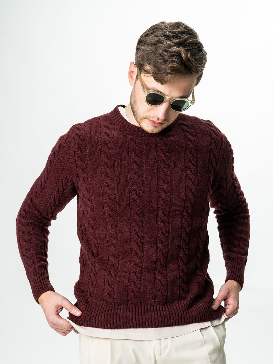 Pulover Barbati Bordo Toamna & Iarna Din 100% Lambswool Torsada BMan0010 (5)