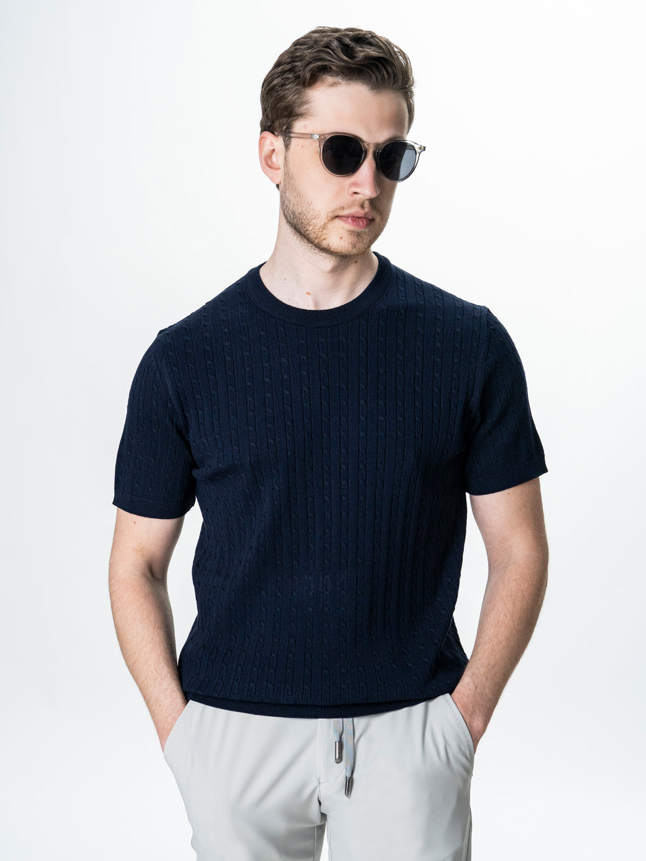 Tricou Barbati Bleumarin Model Torsada Guler Rotund BMan0104 (5)