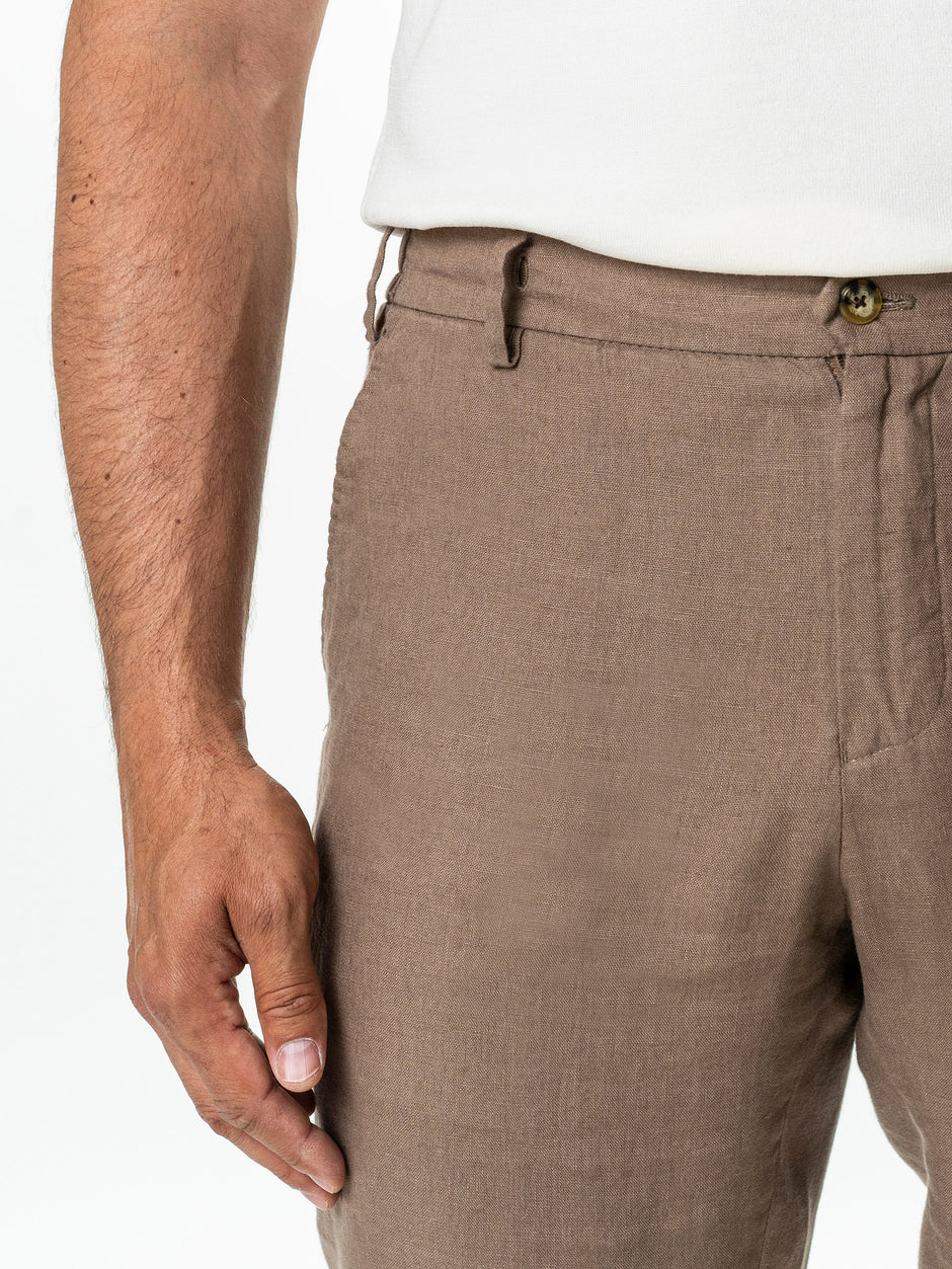 Pantaloni Casual Cu Snur Barbati Din In Natural 100% Cappuccino De Vara BMan714 (4)