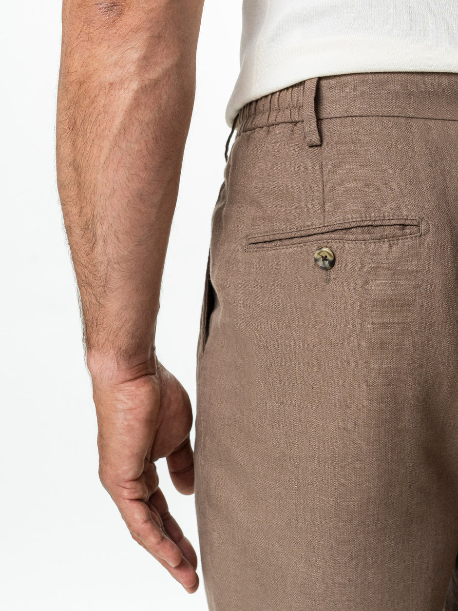 Pantaloni Casual Cu Snur Barbati Din In Natural 100% Cappuccino De Vara BMan714 (6)